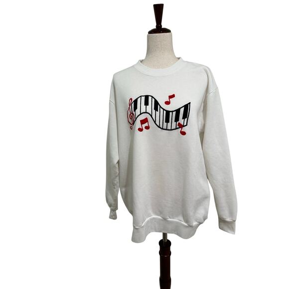 1980’s Embroidered Musical Notes Kelly’s Kids Crew Neck SweatShirt White Black - Picture 1 of 3